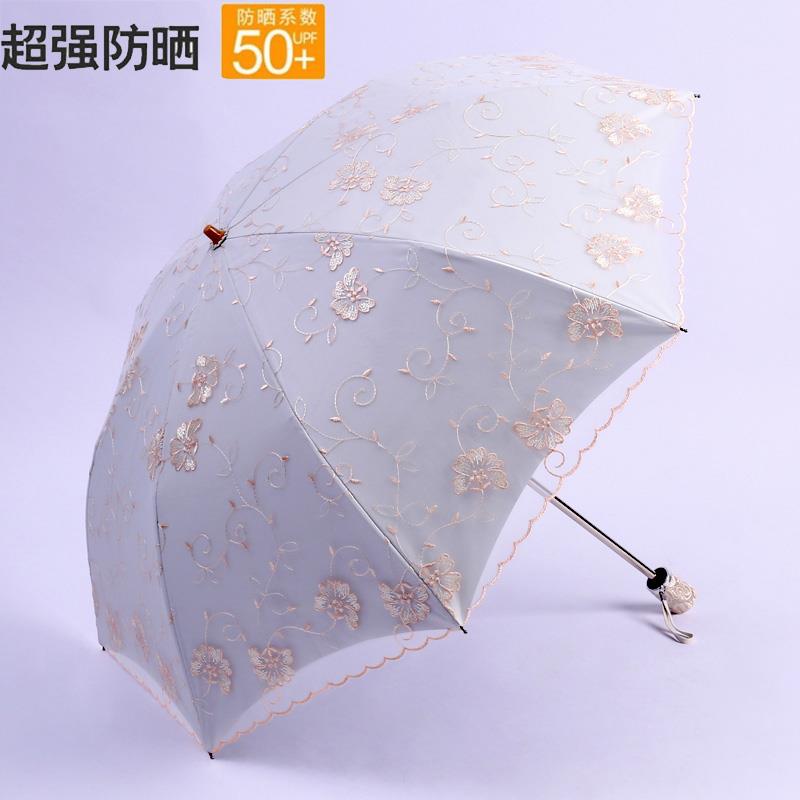太阳伞防晒防紫外线蕾丝刺绣黑胶公主晴雨两用亦辰双层遮阳伞女夏