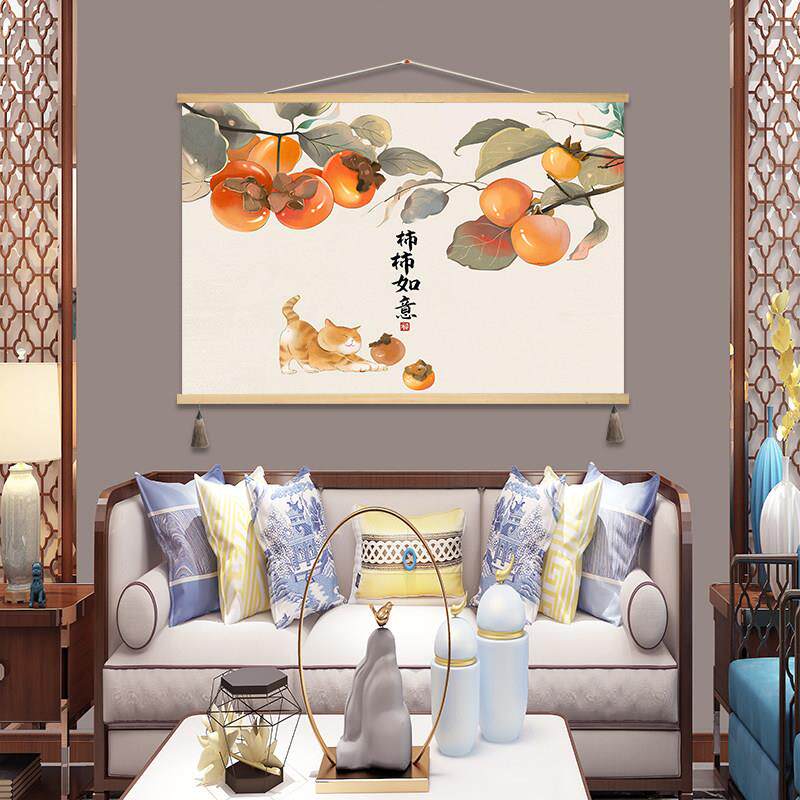 新中式客厅玄关装饰画事事如意免打孔沙发背景墙电表箱遮挡挂画