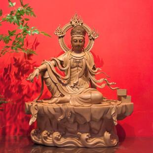 木雕自在观音佛像摆件观世音观自在菩萨家用佛堂供奉摆放寺庙定制