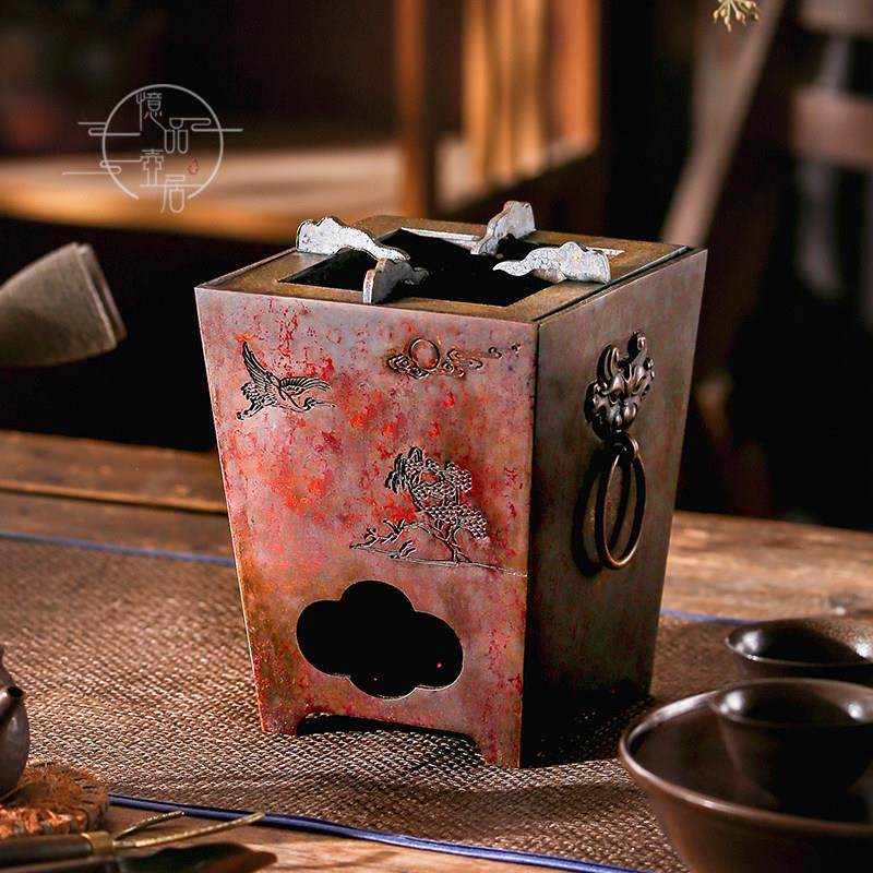 【老物件】纯铜炭炉家用烧水泡茶陶壶煮茶器纯手工户外紫铜酒精炉