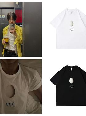 ALPHA DRIVE ONE成员李相沅日常穿搭同款印花短袖夏季棉T恤上衣