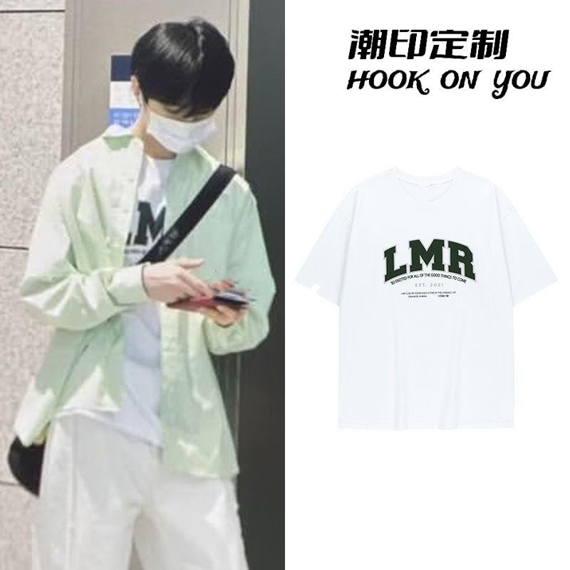 NCT WISH得能勇志yushi同款字母印花25年夏季宽松短袖圆领t恤上衣