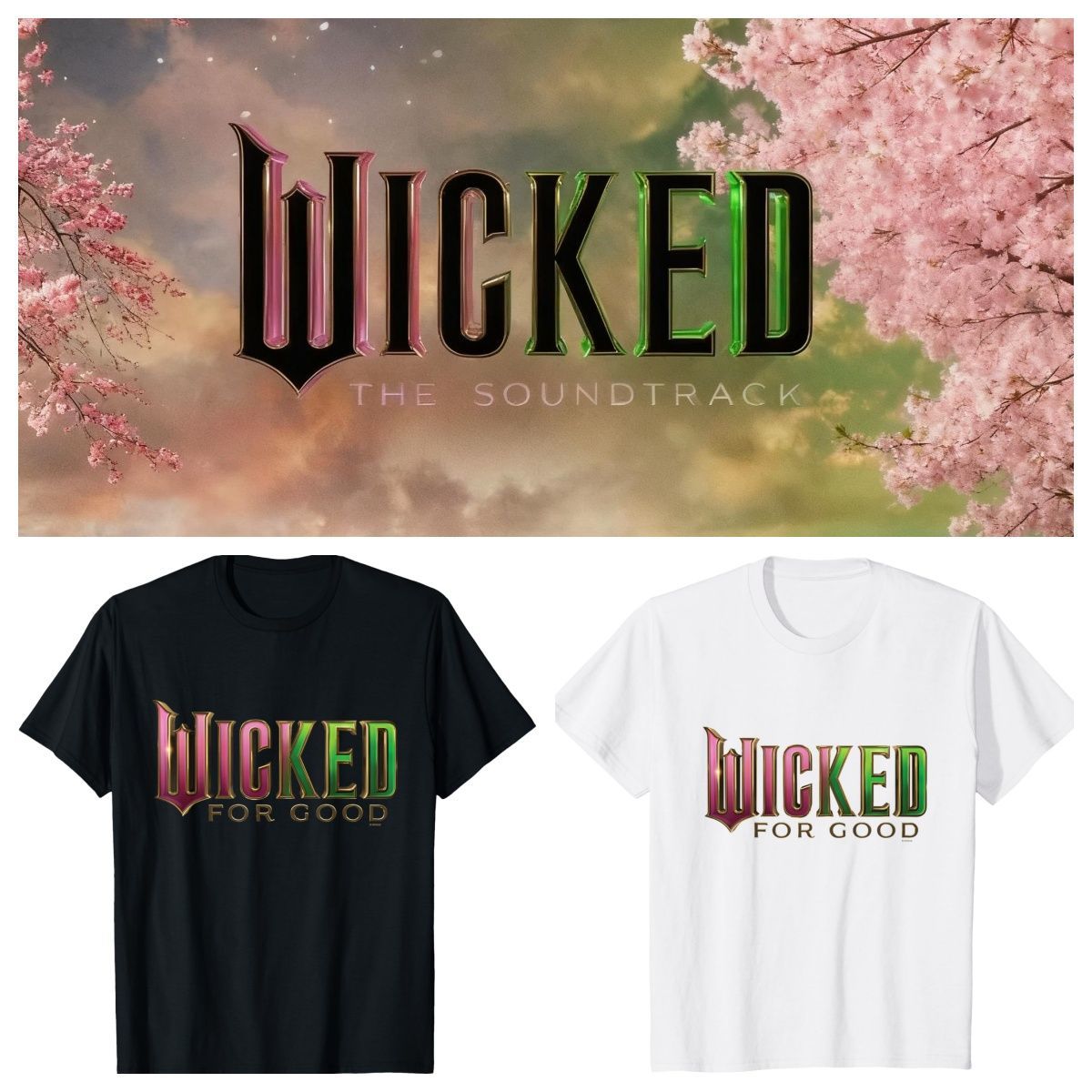 2025电影魔法坏女巫粉红变绿字母印花男女外穿纯棉短袖T恤上衣服