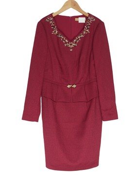 睐牌精选品牌女装高端休闲时尚气质百搭女酒红色连衣裙睐A3-15439