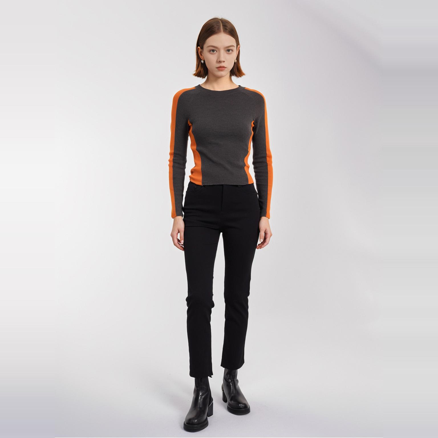 卡利亚里品牌撤柜折扣高端时尚气质百搭咖啡色毛衣A34-M0209