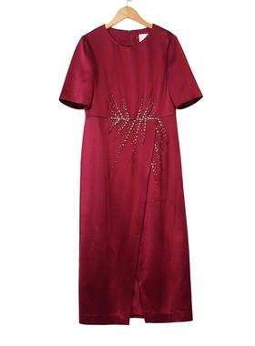 【六礼】精选品牌女装高端时尚气质百搭酒红色连衣裙A1-17039