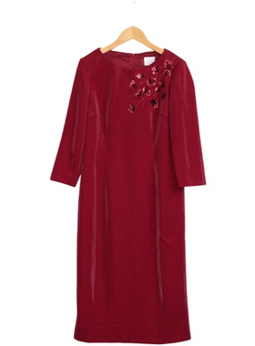 【六礼】A1品牌折扣女装高端洋气百搭气质礼服红色连衣裙-17317