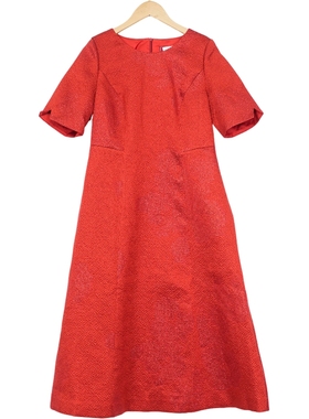 【六礼】精选品牌女装高端时尚气质百搭深红色连衣裙A2-17113