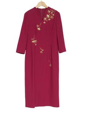 慕天姿精选品牌女装高端时尚气质百搭酒红色连衣裙慕天姿A4-17781