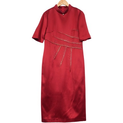 【六礼】精选品牌女装高端时尚气质百搭酒红连衣裙A1-17085