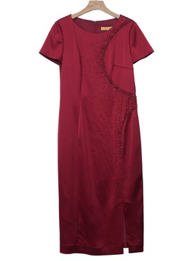 睐家精选品牌女装高端休闲时尚气质百搭女酒红色连衣裙睐A2-16392