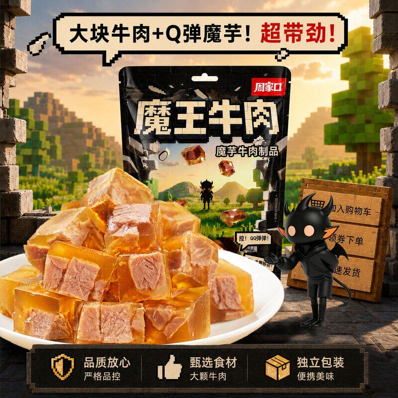 周家口牛肉 魔芋+整块原切牛后腿肉 Q弹追剧零食卤味即食牛肉