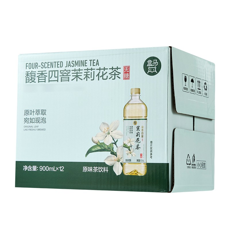 盒马 馥香四窨茉莉花茶饮料 无糖 900ml*12瓶