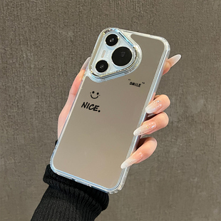 适用华为pura70pro微笑nice手机壳p70极简p60新款p50英文p40镜面p30男女款ultra十补妆全包壳保护壳高级感火