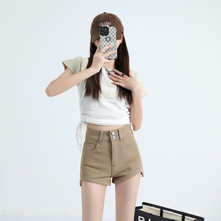 牛仔短裤女2023年新款高腰显瘦夏天小个子设计感辣妹a字超短热裤