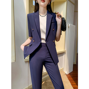 夏天西装套装女薄款短袖高级感小个子职业正装英伦风休闲西服外套