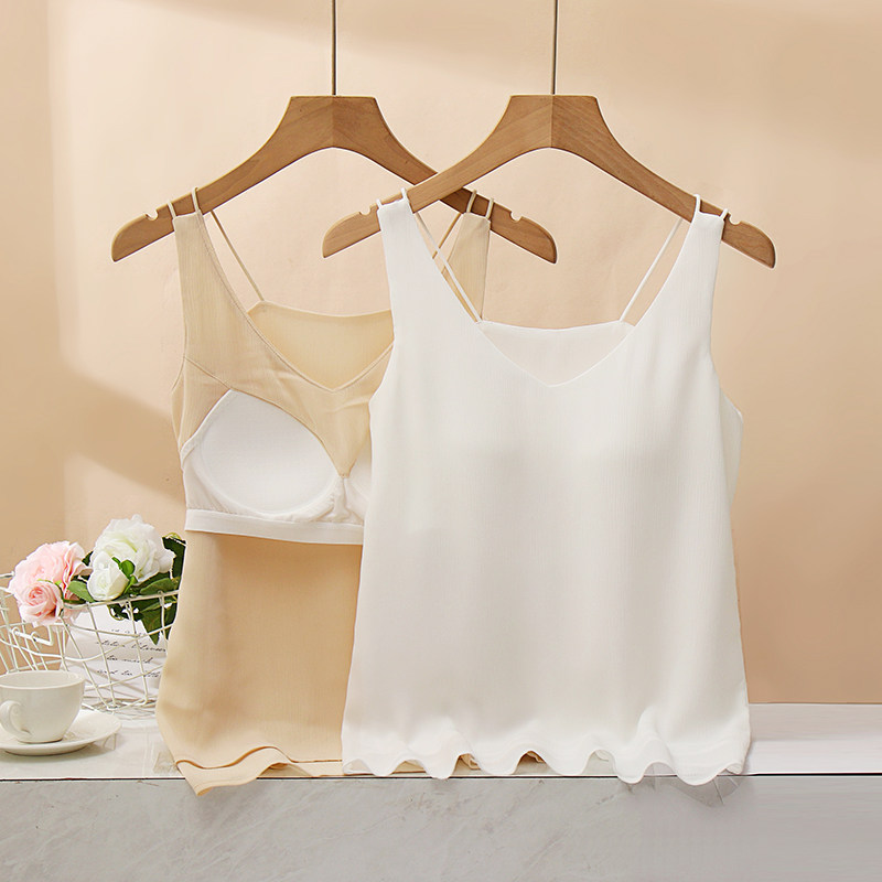 雪纺吊带背心女士带胸垫垂顺宽松薄款双肩带美背上衣2W024夏季内