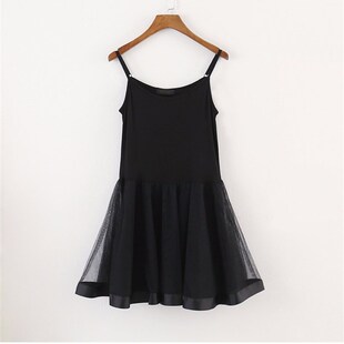 蕾丝连衣裙2025新款秋冬花朵打底裙背心吊带裙内搭网纱裙黑色短裙