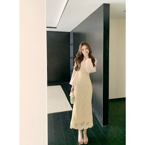 SZA【浪漫之秋】长袖蕾丝连衣裙早秋新款鱼尾连显瘦仙女裙XY-450