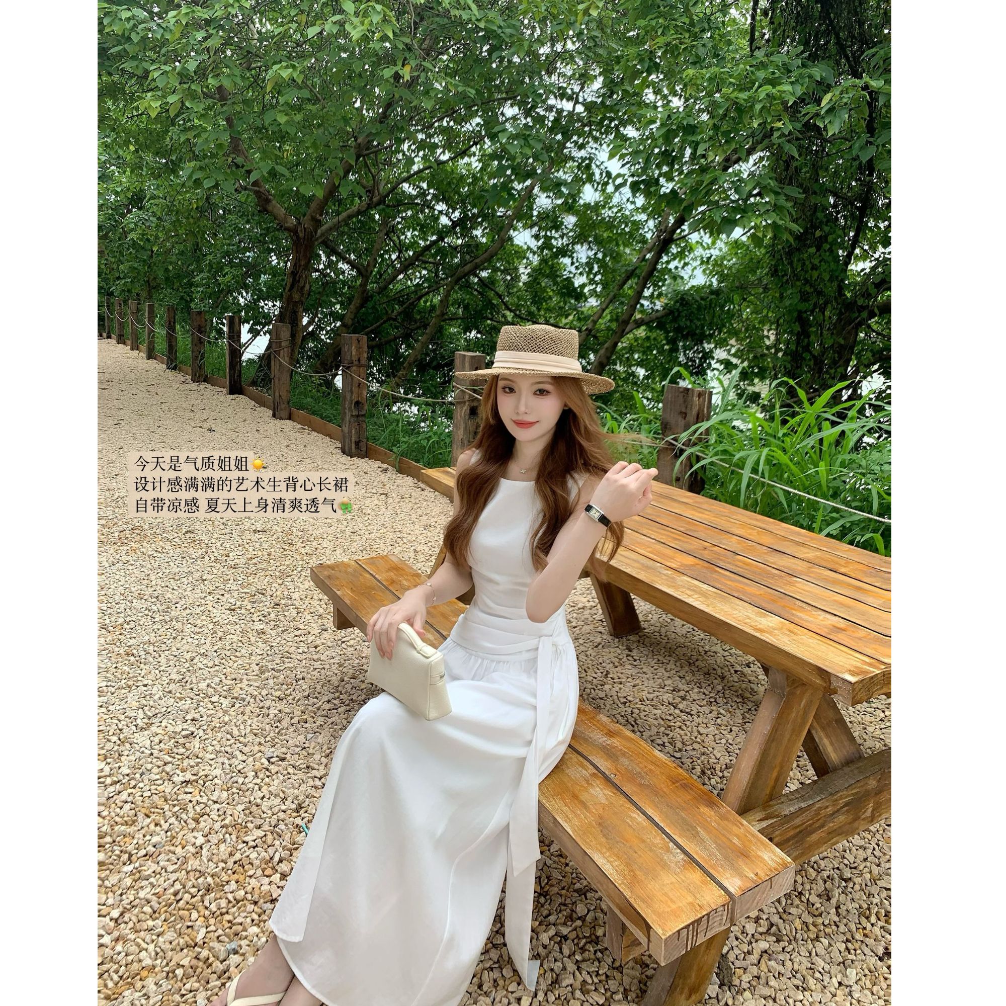 SZA【美若天仙】高级感白色无袖连衣裙女夏季显瘦显高长裙A-3063图片