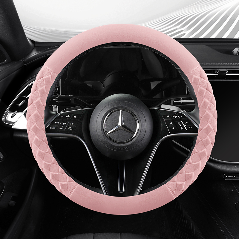 冬季毛绒汽车方向盘套秋冬短毛女士可爱卡通把套内饰改装新款保暖