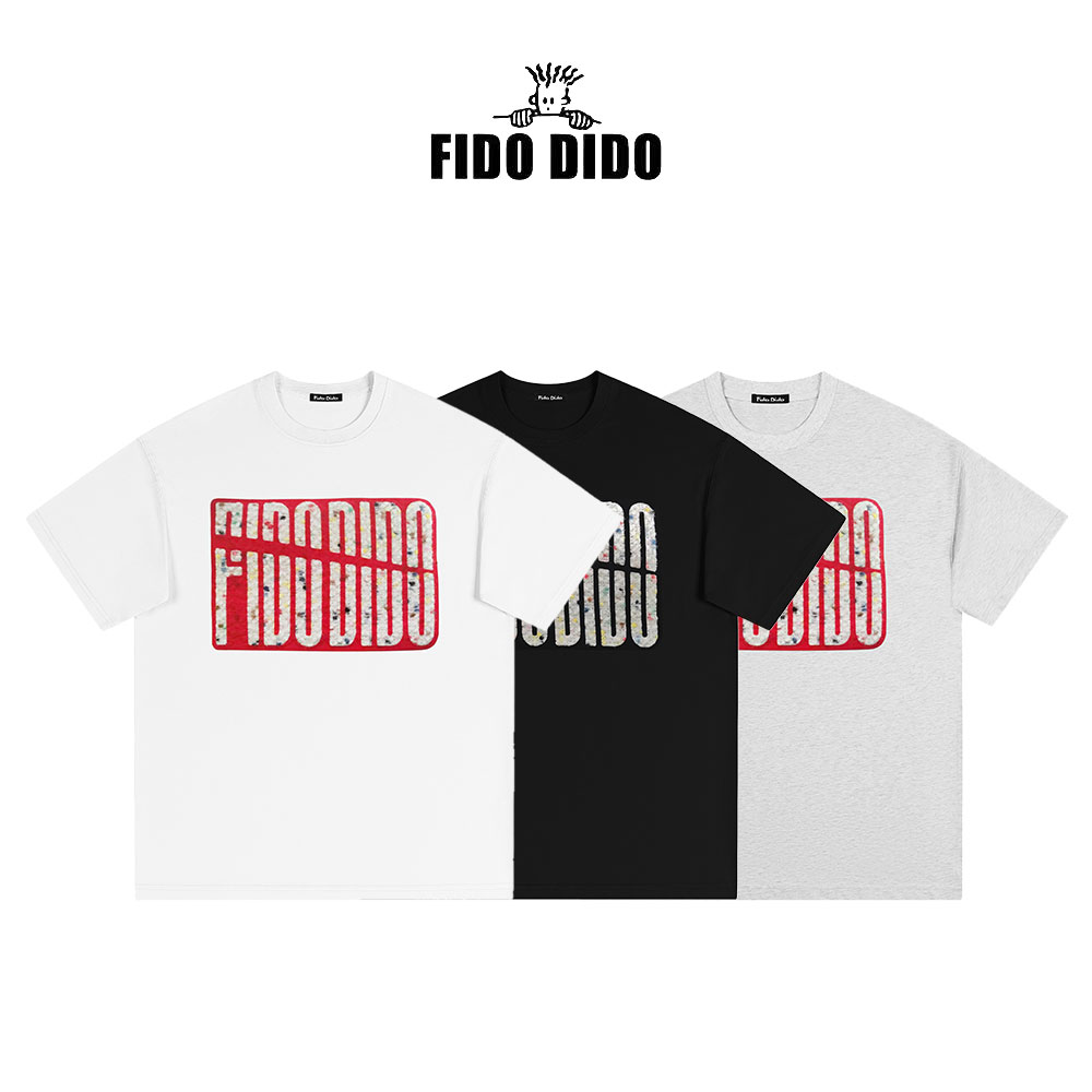 【FIDO DIDO直营】宽松大幅字母绣标圆领T恤男女同款FDCTEW1197