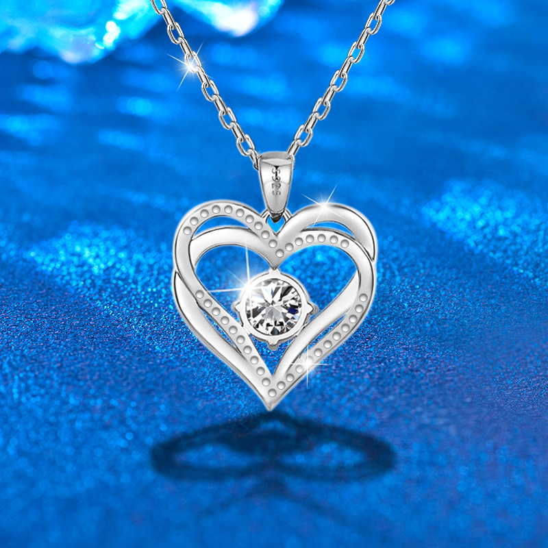 钻石之乡中国商丘925纯银项链吊坠爱心情人节礼物12生辰石心a0143