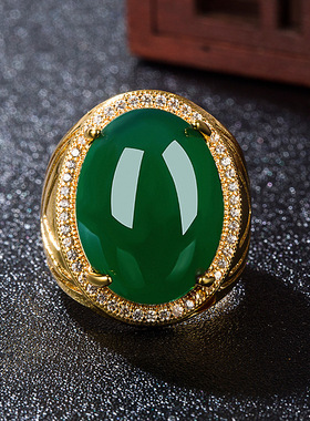 钻石之乡河南商丘网红直播货源沙金霸气绿宝石戒指活口绿玉a2664