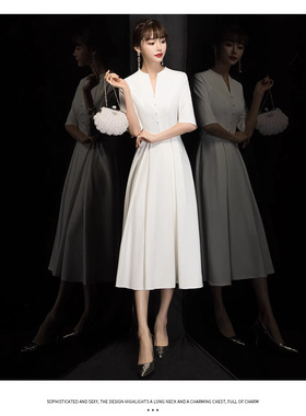 白色晚礼服女2026新款宴会气质主持人生日聚会名媛平时可穿a4495