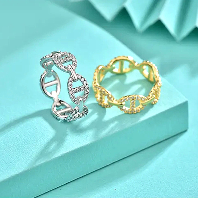 钻石之乡中国商丘欧美跨境925纯银猪鼻子戒指女士微镶满钻个a0072