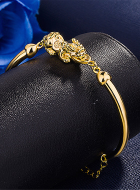 钻石之乡河南商丘韩版时尚银饰品镀金3D硬金貔貅手链款手镯a0251