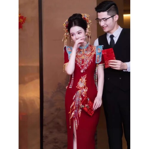 【新中式设计】2025春季新款中式婚礼旗袍精致订婚礼服小个a5184