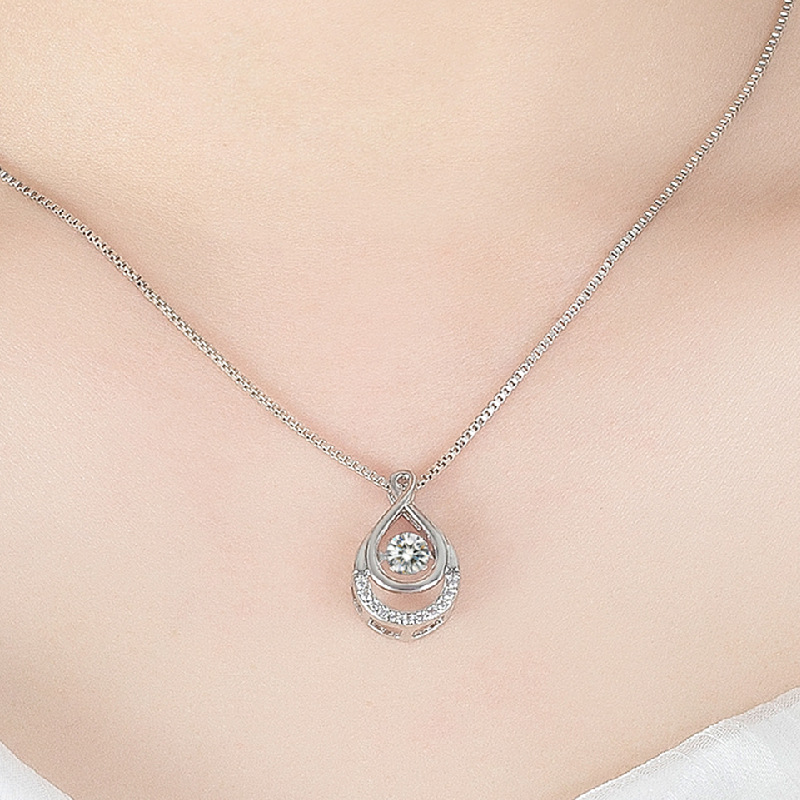 钻石之乡河南柘城河南人工钻石热卖经典水滴镶钻吊坠银项链锁骨链