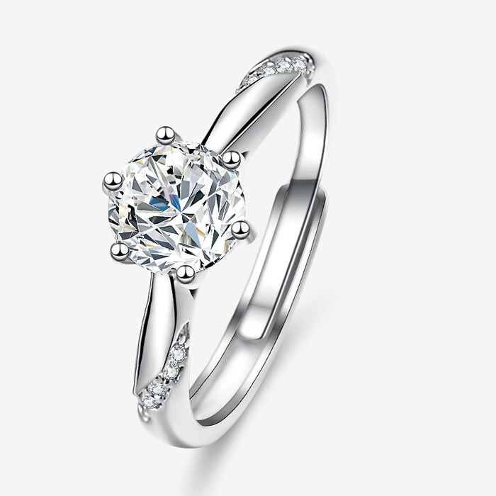 钻石之乡河南柘城通灵六爪款1克拉女戒镀pt950莫桑戒指女跨境工厂