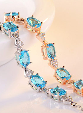 钻石之乡河南商丘钻石三角形满钻蓝石手链海蓝托帕石彩手串a2512