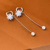 小众D 清透冰花长款 流苏珠珠耳环仙气温柔设计感时尚 562厂家a3095