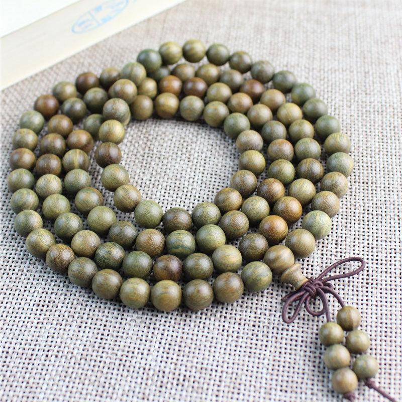 菩提之乡中国海南厂家绿檀木手串2.0老料沉水108颗佛珠手链男女饰