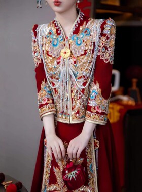 v领丝绒秀禾2026新款新中式结婚礼服敬酒服大码流苏款结婚嫁a5107