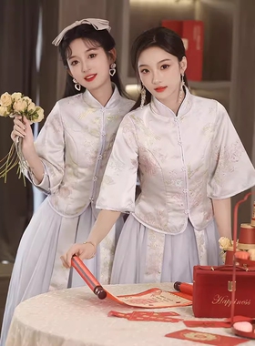 复古秀禾伴娘服温柔显瘦中式中国风大码姐妹团礼服轻奢秀禾a4732