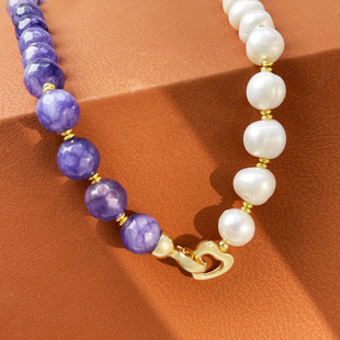 天然淡水珍珠10mm项链拼紫水晶串珠颈链饰品高级感轻奢小香a3195