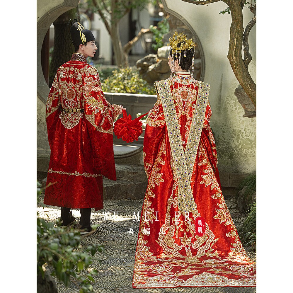 2026新款明制汉服婚服新娘中式嫁衣凤冠霞帔全套重工新娘古a5201
