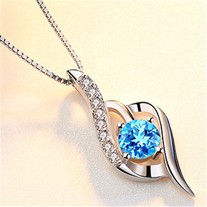 钻石之乡河南柘城河南人工钻石韩版柔美海蓝钻锆石蓝色水晶吊坠简