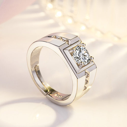 钻石之乡河南商丘情侣礼物925镀18K白金男士老板活口戒指霸a2887