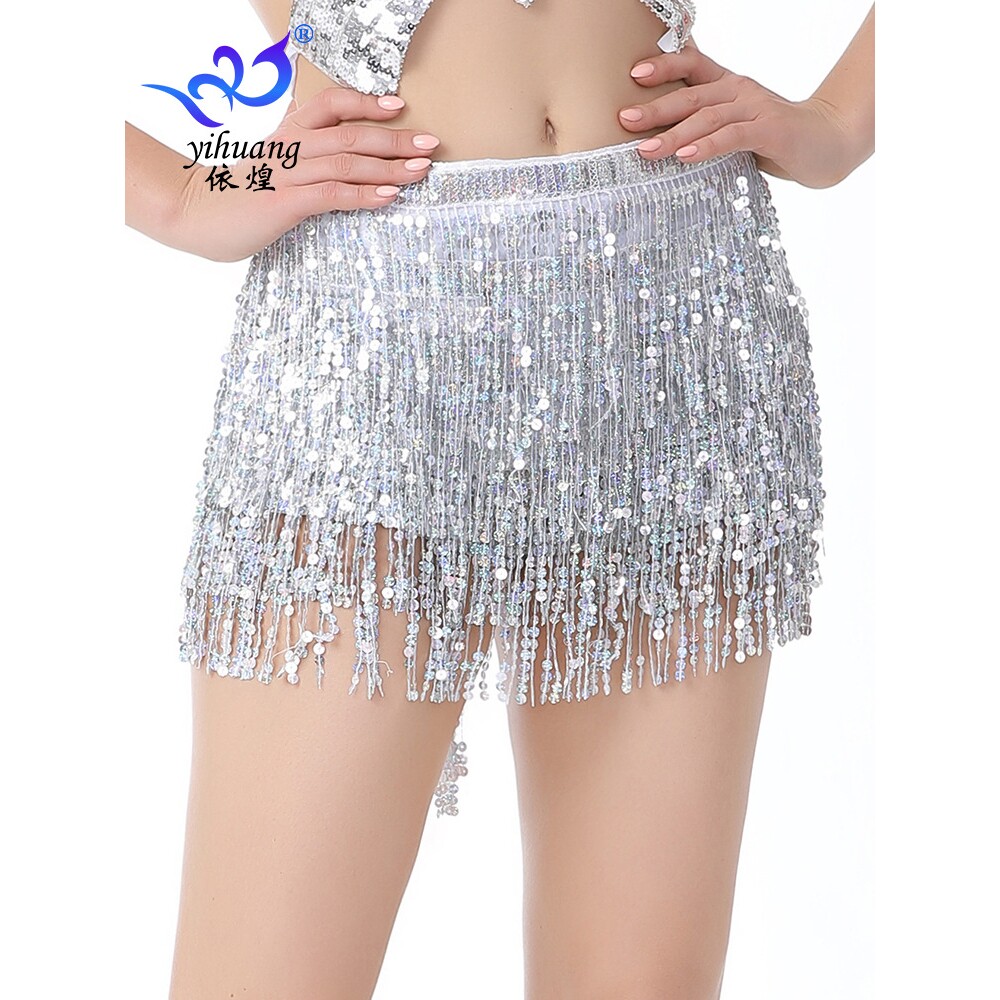 亮片流苏舞裙肚皮舞亮片流苏臀巾珠片腰链演出舞蹈裙舞会表a5205