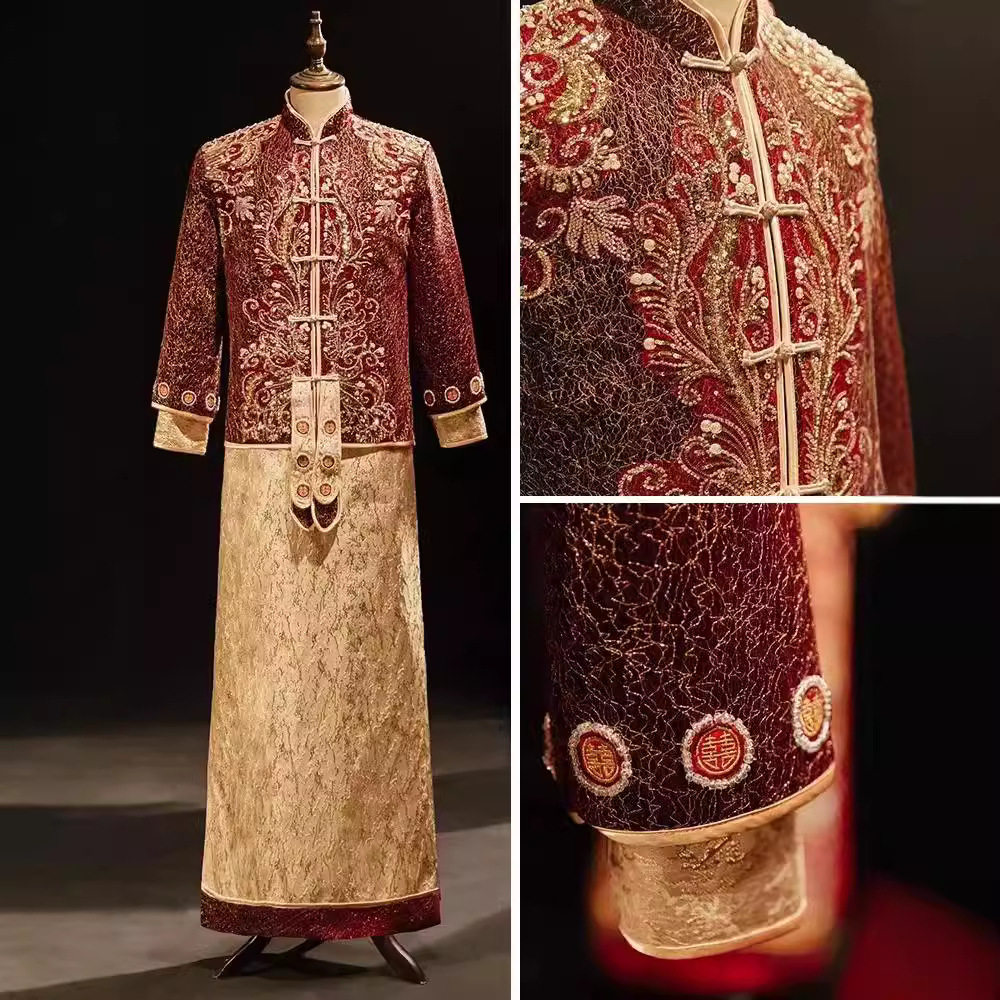 新郎秀禾服中式婚服结婚敬酒服男士礼服龙凤褂男装民族风唐a5156