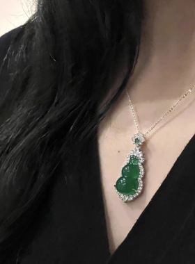 天然玉髓绿色玛瑙S925银项链绿葫芦吊坠气质优雅高贵项链女Da3181