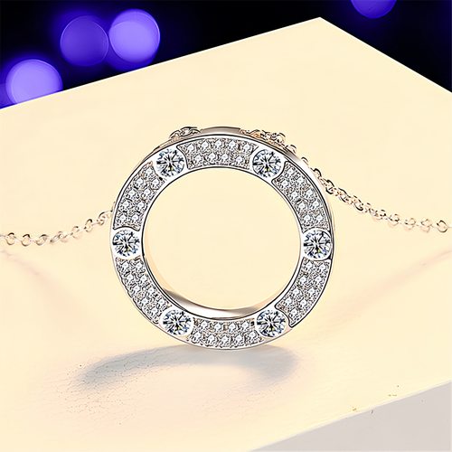 钻石之乡河南商丘金嘉华镀铂金锆石幸福轮盘吊坠项链个性满a2898