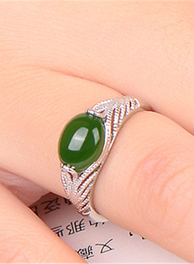 钻石之乡河南商丘复古镂空和田碧玉仿绿玉髓戒指 气质花纹戒a2493