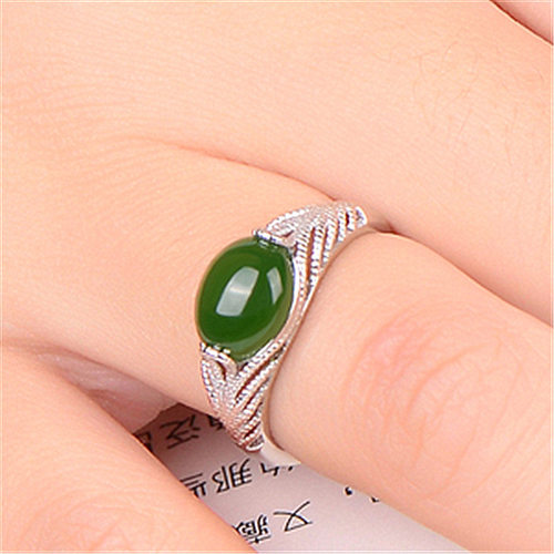 钻石之乡河南商丘复古镂空和田碧玉仿绿玉髓戒指 气质花纹戒a2493