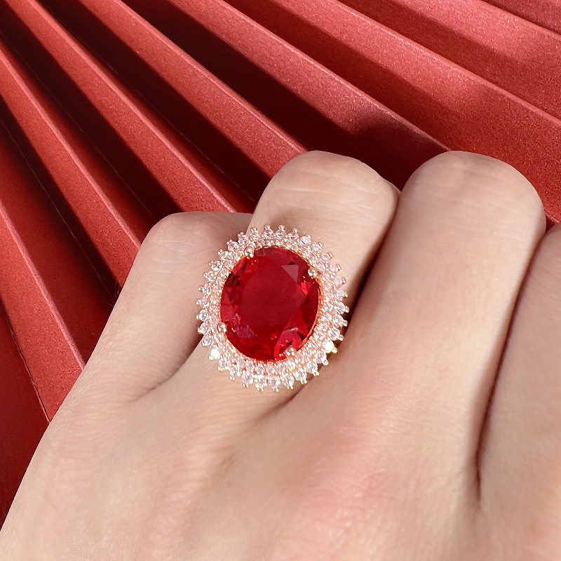 钻石之乡河南商丘开口气质10克拉仿卢比莱红碧玺戒指 镀18Ka2692